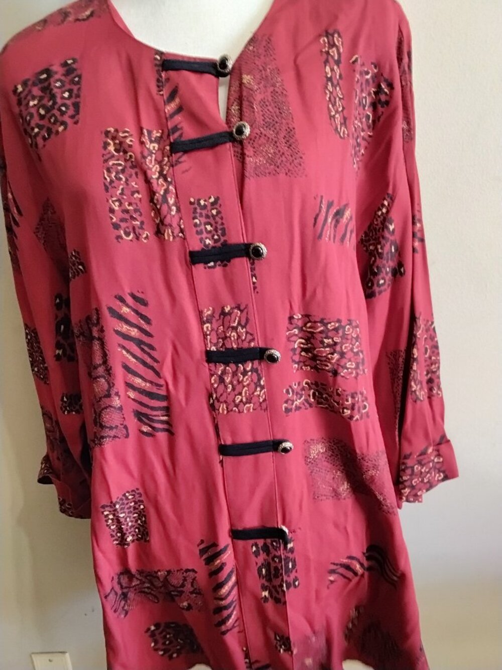 Vintage 90s Pride & Joy Mixed Pattern Tunic Shirt Jacket Red Black Plus 20W